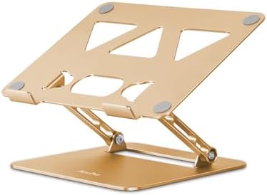 Aoviho Adjustable Laptop Stand for Desk,Portable Laptop Stand Holder and Riser,Foldable Aluminum Notebook Computer Stands for MacBook Air Pro HP Lenovo Dell Samsung Chromebook, 10-15.6 inch, Gold by Aoviho