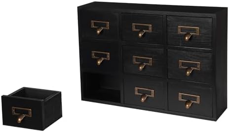 DKSLALALI Apothecary Cabinet Vintage, 9 Drawers Herb Storage Box Chinese Medicine Cabinet Index Card Catalog Desk Apothecary Shelf to Store Jewelry Medications Herbs (Black) - Image 6