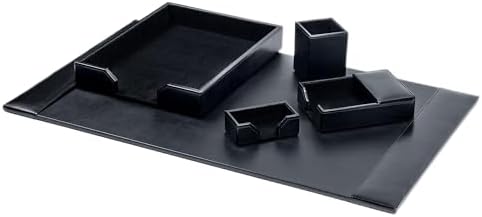 Dacasso Bonded Set Luxury Leather Desk Pad & Desk Organization Essentials, 5 Piece, Black by Dacasso