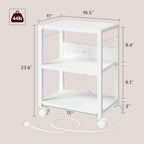 MAHANCRIS Industrial Printer Cart, 3-Tier Mobile Printer Stand, Rolling Cart with 2 AC Outlets and 2 USB Ports, Home Printer Stand with 2 Hooks, for Office, Living Room, White PTWT40E01 - Image 4