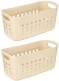 uxcell 2Pack Pantry Plastic Storage Baskets, 15.55x7.87x7.6 Stackable Organizer Container with Handle Organization Bins for Shelves Bathrooms Bedrooms Closet Desktop Cabinets, Beige by uxcell