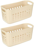uxcell 2Pack Pantry Plastic Storage Baskets, 15.55x7.87x7.6 Stackable Organizer Container with Handle Organization Bins for Shelves Bathrooms Bedrooms Closet Desktop Cabinets, Beige by uxcell