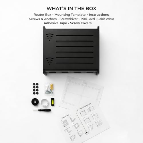 Router Box Hider, Router Shelf WiFi Box Hider, Wooden WiFi Storage Cabinet with Sliding Panel, Vented Back, Cable Management, Modem Cover, Cords & Power Strip, Wall Mount or Tabletop (Black) - Image 6