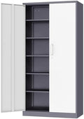Fesbos Metal Cabinet Steel Storage Cabinet - 71” Tall Steel File Cabinets with Lockable Doors and 5 Adjustable Shelves Gray&White Storage Cabinets for Home, School, Office, Garage by Fesbos