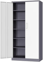Fesbos Metal Cabinet Steel Storage Cabinet - 71” Tall Steel File Cabinets with Lockable Doors and 5 Adjustable Shelves Gray&White Storage Cabinets for Home, School, Office, Garage by Fesbos
