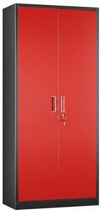 SUXXAN 71-Inch Metal Storage Cabinet with Locking Doors,Black-Red by SUXXANFurniture