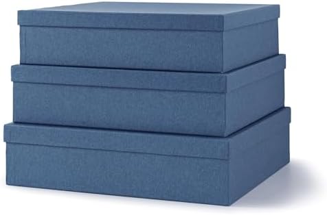 Soul & Lane - Navy Blue Decorative Storage Boxes with Lids, Set of 3 by SoulLane