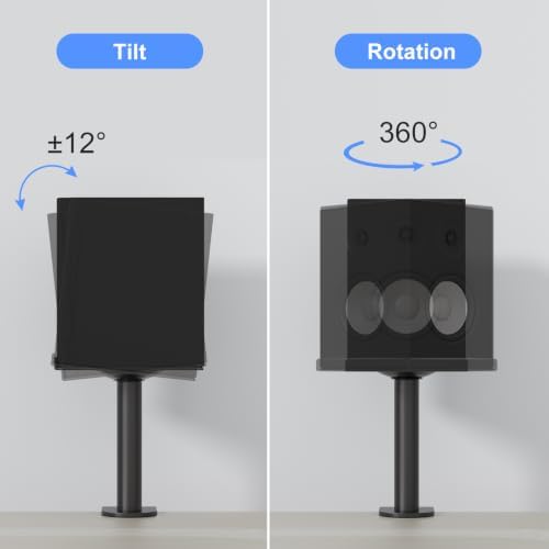 suptek Small Clamp-on Speaker Stand Desk Mount Set, Tilt, Swivel, 7.8 x 6.5 inch Trays, Universal Audio Holders for Computer and Bookshelf Speakers, Elevated Sound, 2 Pack, Black, SDM001SFX - Image 2