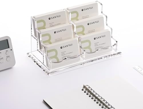 SANRUI Clear Acrylic Desk Business Card Holder, 6 Horizontal Slots - Image 4
