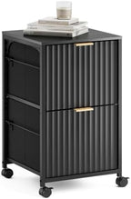 VINGLI 2 Drawer Mobile File Cabinet, Rolling Fluted Filing Cabinet Under Desk File Cabinet with Wheels, Fabric Drawers Printer Stand for Home Office, Fits Letter Size, Black by VINGLI