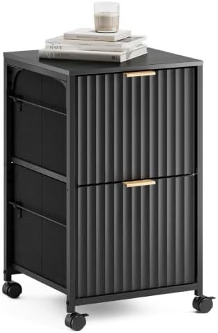 VINGLI 2 Drawer Mobile File Cabinet, Rolling Fluted Filing Cabinet Under Desk File Cabinet with Wheels, Fabric Drawers Printer Stand for Home Office, Fits Letter Size, Black by VINGLI