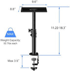 suptek Tall Clamp-on Speaker Stands Desk Mount, Height Adjustment, Tilt, Swivel, 9.6 x 8.8 Trays, Universal Audio Holders for Computer and Bookshelf Speakers, Elevated Sound, 2 Pack, Black, SDM001H - Image 4