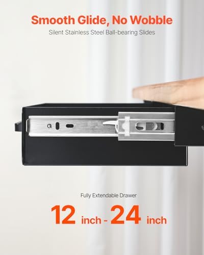 VEVOR Under Desk Drawer Slide Out, 13 inch Attachable Desk Drawer for Sit Stand Workstation, Hidden Under Counter Drawers for office Home, Black - Image 4