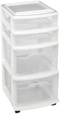 HOMZ Drawer Tower, 4-Tier Storage Cart with Removable Wheels, White Frame by Homz