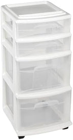 HOMZ Drawer Tower, 4-Tier Storage Cart with Removable Wheels, White Frame by Homz