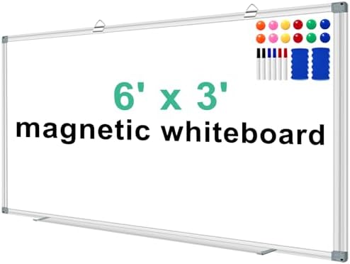 H-Qprobd Dry Erase White Board for Wall 6' x 3' Large Magnetic Whiteboard 72"x36" Aluminum Presentation Whiteboard with Long Pen Tray, 6 Markers, 2 Erasers &12 Magnets by H-Qprobd