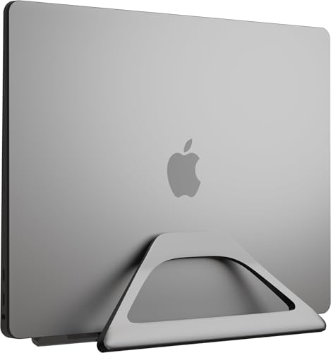 Elestoria Aluminum Vertical Laptop Stand with Gravity Auto-Lock – Adjustable Laptop Holder Vertical fits MacBook Pro/Air, Chromebook & Gaming Laptops up to 17.3" – Space-Saving Desktop Dock - Grey by Elestoria