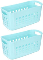 uxcell 2Pack Pantry Plastic Storage Baskets, 15.55x7.87x7.6 Stackable Organizer Container with Handle Organization Bins for Shelves Bathrooms Bedrooms Closet Desktop Cabinets, Blue by uxcell