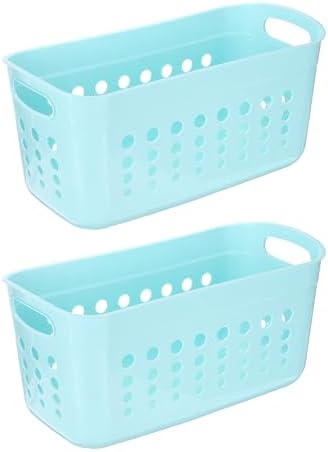 uxcell 2Pack Pantry Plastic Storage Baskets, 15.55x7.87x7.6 Stackable Organizer Container with Handle Organization Bins for Shelves Bathrooms Bedrooms Closet Desktop Cabinets, Blue by uxcell