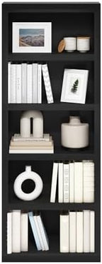Furinno Rail Book Shelf, 5-Tier Bookshelf with Open Shelf, Bookcase with Classic Style Edges, 10 x 24.6 x 63.5, for Organization and Storage, for Living Room, Bedroom, Home Office, Blackwood - Image 5