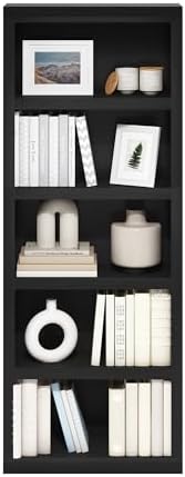Furinno Rail Book Shelf, 5-Tier Bookshelf with Open Shelf, Bookcase with Classic Style Edges, 10 x 24.6 x 63.5, for Organization and Storage, for Living Room, Bedroom, Home Office, Blackwood - Image 5