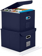 File Organizer Box with Lid (Navy Blue, 14.9 x 12.59 x 10.8 inch, 2-Pack) by CADONO