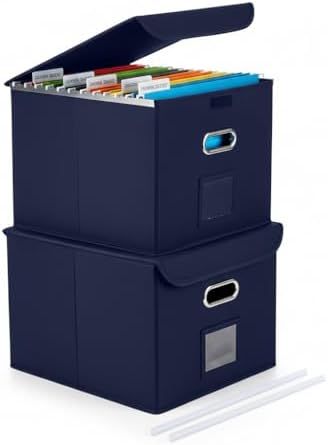 File Organizer Box with Lid (Navy Blue, 14.9 x 12.59 x 10.8 inch, 2-Pack) by CADONO