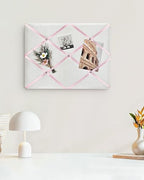 White Fabric Memo Bulletin Board, 17x13 inches Velvet Pin Board for Wall, Vision Board Message Board with Pink Criss-Cross Ribbons for Home Office School Wall Decor(PK Ribbon,4333) - Image 3