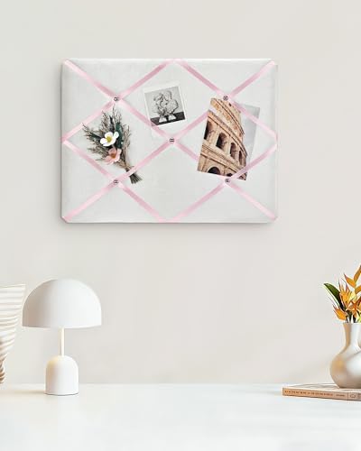 White Fabric Memo Bulletin Board, 17x13 inches Velvet Pin Board for Wall, Vision Board Message Board with Pink Criss-Cross Ribbons for Home Office School Wall Decor(PK Ribbon,4333) - Image 3