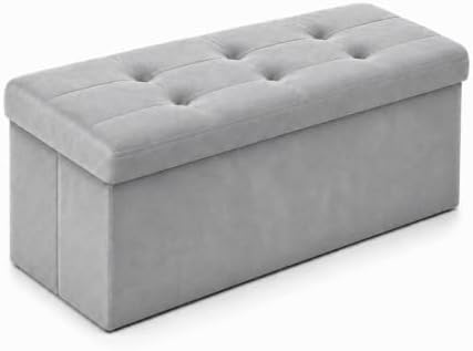 ALASDO 30 Inch Folding Storage Ottoman Bench with Hidden Storage, Velvet Storage Ottoman Foot Rest Stool, End of Bed Bench for Bedroom, Living Room, Entryway and Closet, Dark Gray by ALASDO