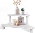 2-Tier Rustic Corner Shelf for Kitchen Counter,Wood Beaded Farmhouse Countertop Organizer with Removable Feet, Stackable Bathroom Vanity & Coffee Bar Decorative Riser Stand(Rustic White) by MITREL