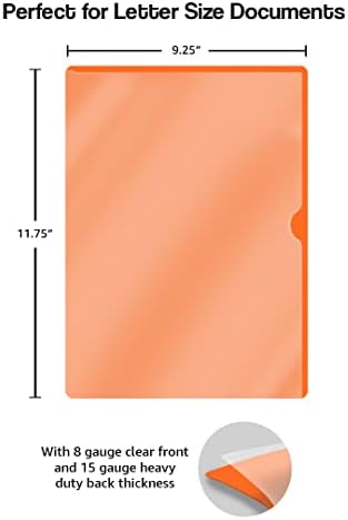 Orange Vinyl Folders, Heavy Duty Plastic Folders with Clear Front Pocket, Doctor Stuff, Letter Size L-Type Document Holder for Home, Office and Medical, Pack of 25 - Image 3