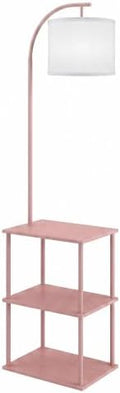 PARTPHONER Floor Lamp with Table, Night Stand with Lamp, Narrow Side Table with 3CCT LED Bulb, Small Coffee Table, Modern End Table with Storage Shelves for Living Room Bedroom Home Décor Pink by PARTPHONER