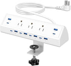 Jgstkcity 130W Desk Clamp Power Strip, 12 USB Ports (6 PD 65W USB-C),Surge Protector,ETL Listed Power Hub Extension Cord,Fast Charging Station for Home Office Desk Edge Mount (White, 12 USB-130W) by Jgstkcity