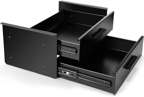 Menkxi 16'' Under Desk Drawer Slide-out Steel Under Counter Drawers Storage Organizer Large Hidden Pull-out Tray for Table Desks Home Office Workstation(Black,2 Layer) by Menkxi