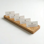 Oak Wood Multiple Business Card Holder - 5 Slot Modern Card Stand for Office Desk, Perfect Professional Card Organizer for Men and Women, Stylish and Functional Design (Light Brown) by WOODPRESENTS