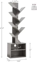 SUNMORY 6 Tier Tree Bookshelf, Tall Small Bookcase with Storage Cabinet - Image 2