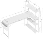 Treesland 55 Inch Computer Desk with Bookshelf, Corner Desk with Storage, L Shaped Desk, Home Office Desks, Writing Study Desk for Bedroom, White - Image 3