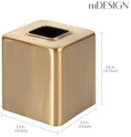 mDesign Metal Square Tissue Box Cover, Modern Facial Paper Holder - Accessories for Bathroom Vanity Countertop, Bedroom Dresser, Night Stand, Desk, Office and End Table - Unity Collection - Soft Brass - Image 3