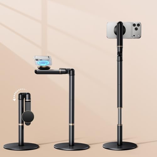 Height/Angle Adjustable Magnetic Phone Holder, 10"-25" Retractable Desk Phone Stand for Desk,720°Rotatable+180° flip, 360 Magnetic Phone Holder for Video Calls Kitchen Office Etc by NewWinterWarmth