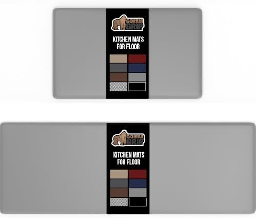 GORILLA GRIP Cushioned Kitchen Mats for Floor, 2 PK, 17x29+17x59, Gray by GorillaGrip