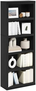 Furinno Rail Book Shelf, 5-Tier Bookshelf with Open Shelf, Bookcase with Classic Style Edges, 10 x 24.6 x 63.5, for Organization and Storage, for Living Room, Bedroom, Home Office, Blackwood by Furinno-FitsYourSpaceFitsYourBudget