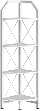 CHOEZON 4-Tier Corner Shelf, Industrial Corner Bookshelf, 47.6" Corner Storage Stand, Plant Stand Display Shelf, Corner Bookcase for Bedroom, Living Room, Home Office, White TCJ09WB - Image 7