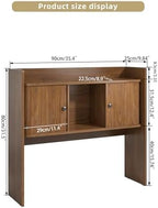 Mid Century Modern Desktop Bookshelf, 36 x 32 Inch Fluted Desk Hutch Storage with 2 Doors, Wooden Desk Shelf Organizer for Laptop, Desktop Shelf for Dorm, Study, Office, Walnut, Brown - Image 2