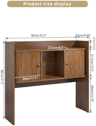 Mid Century Modern Desktop Bookshelf, 36 x 32 Inch Fluted Desk Hutch Storage with 2 Doors, Wooden Desk Shelf Organizer for Laptop, Desktop Shelf for Dorm, Study, Office, Walnut, Brown - Image 2