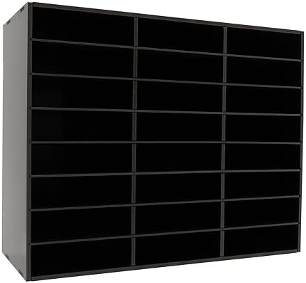 Literature Organizer with 24 Compartments | Adjustable Desktop File Sorter Mail Center for Home, Office & Classroom | PVC Paper Storage Cabinet with Shelves (Black, 24 Compartments) by Unknown