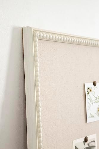 Kate and Laurel Makenna Rectangle Framed Linen Fabric Pinboard; 24 x 36; Soft White; Traditional Beaded Bulletin Board for Vintage Home Wall Organization or Aspirational Vision Board - Image 5