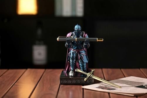 Medieval Armored Knight Pen Holder Figurine Paperweight Phone Stand Blu&Pur - Image 3