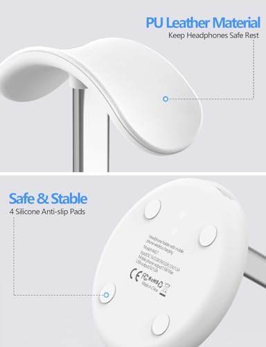 Miroddi Headphone Stand with Wireless Charger, Independent USB Charging Port, 5 in 1 Charging Station Headset Holder Rack for AirPods Max/Pro/4/3/2, iWatch, iPhone, Samsung and Desk Headphones, White - Image 4