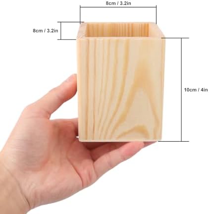24 Pack Square Unfinished Wooden Pencil Holder, 3 x 3 x 4 Inch Wood Pencil Cup Holder, Wood Crafts Pencil Cup for Desk, Office, DIY Project - Image 2
